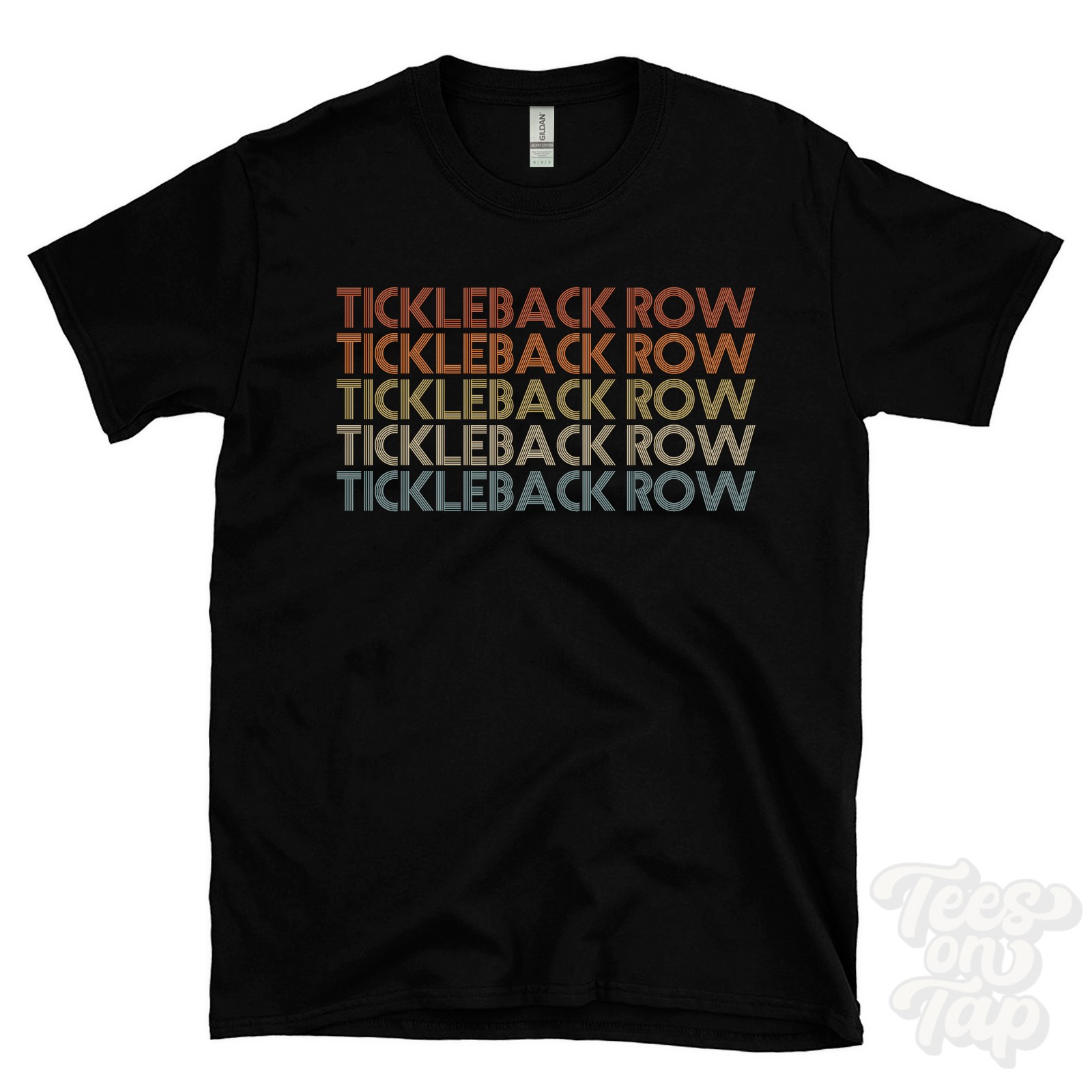TICKLEBACK ROW REPEATED RETRO STYLE T-SHIRT mens & womens uk place name gift gallery