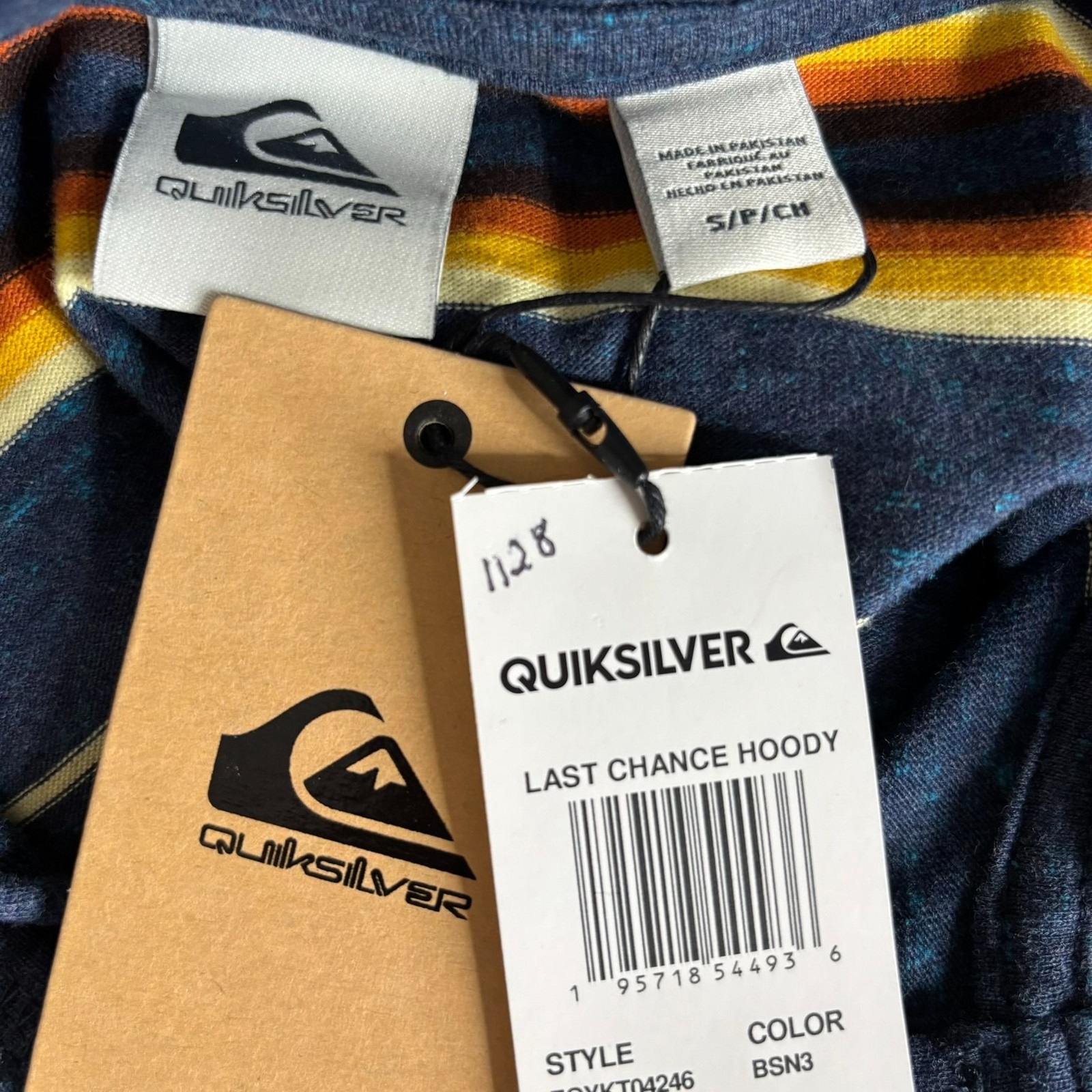 Quicksilver Hooded Henley Long Sleeve Shirt S Blue Striped Kangaroo Pocket NEW gallery