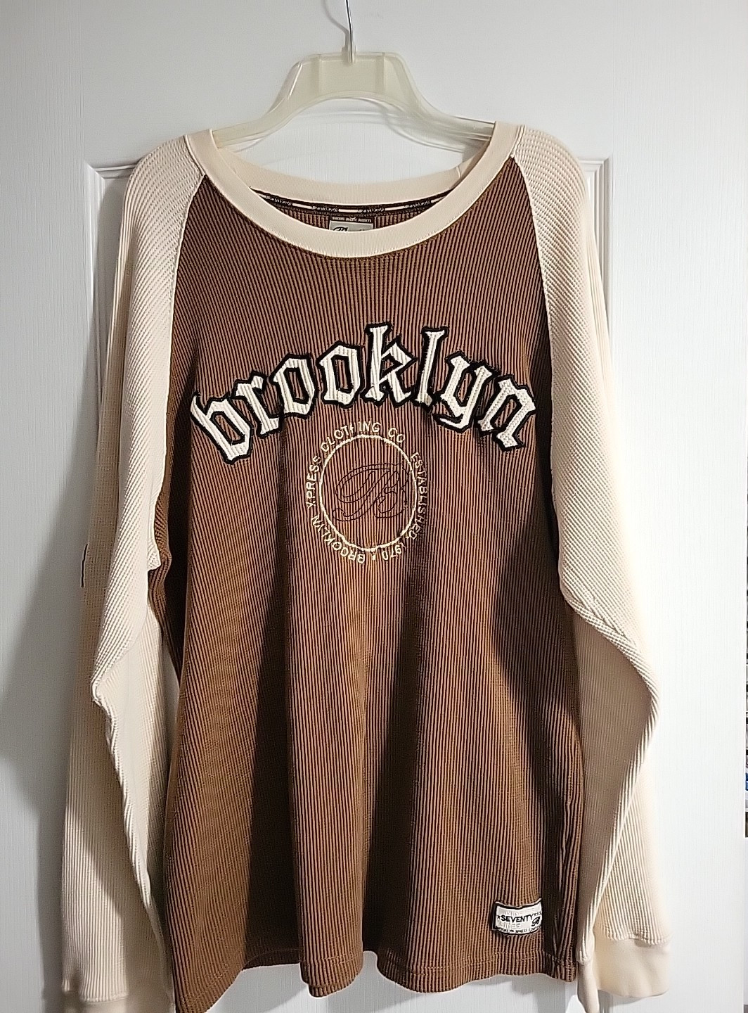 Brooklyn Xpress Brown Embroidered Y2k Vintage Waffle Knit Thermal Size XL gallery