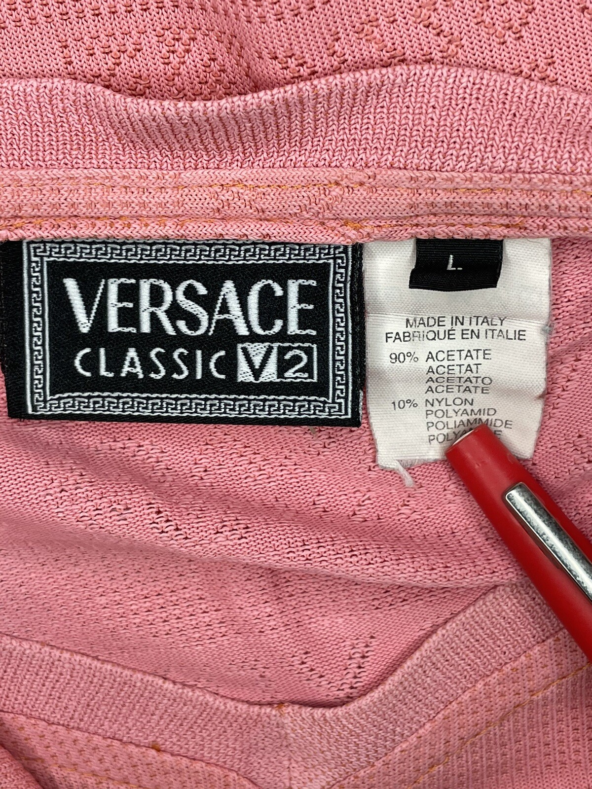 Versace V2 Mens Mesh T Shirt XL Salmon Color Rayon Nylon Mix Made in Italy gallery