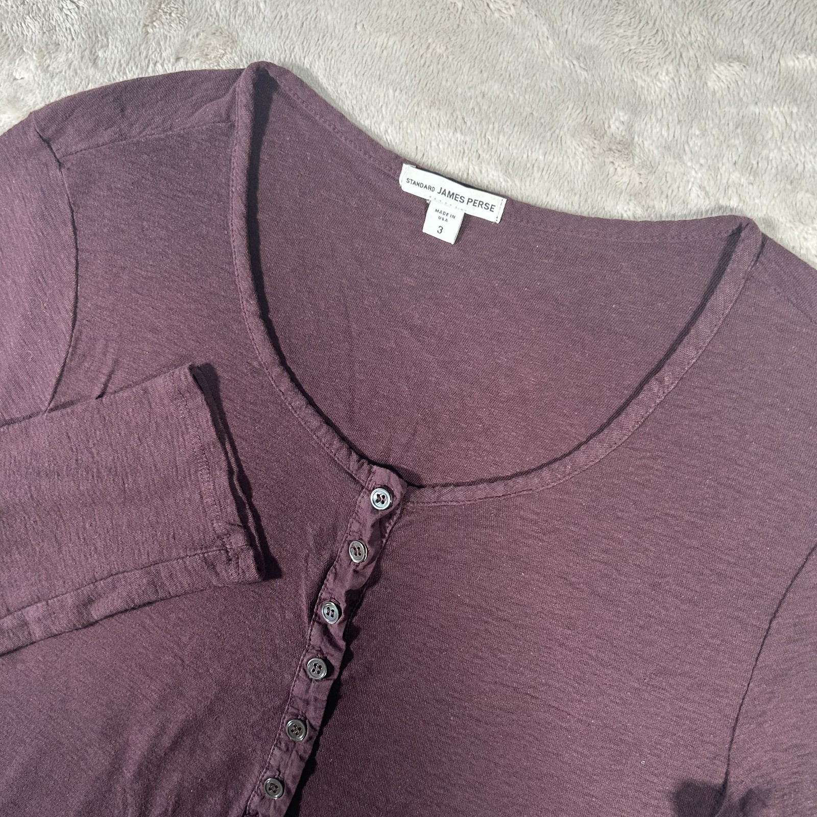 James Perse Henley Shirt Mens 3 Maroon Long Sleeve Cotton Knit Made In USA EUC gallery