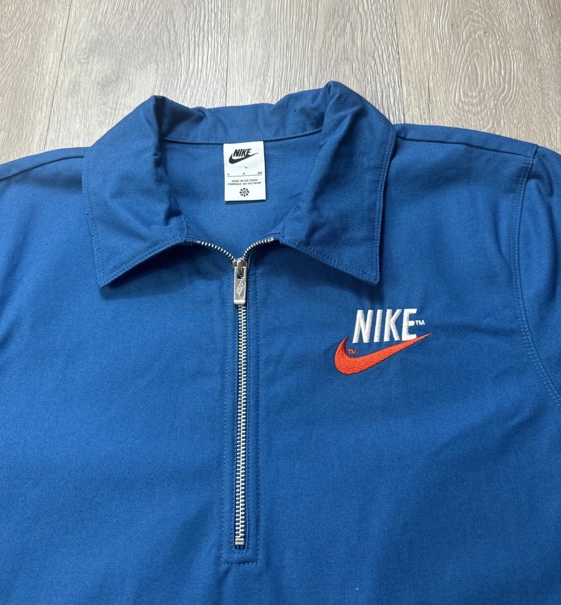 Nike Shirt Mens Small Blue Oversized Work Shirt Overshirt Canvas 1/4 Zip gallery