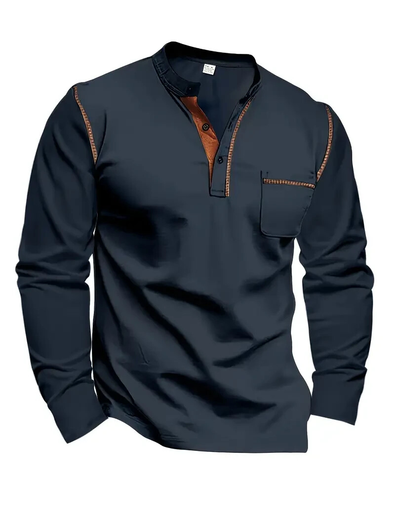 New Men's Navy-Blue Long Sleeve Crew Neck Sports Shirt Soft Slight Stretch XL gallery