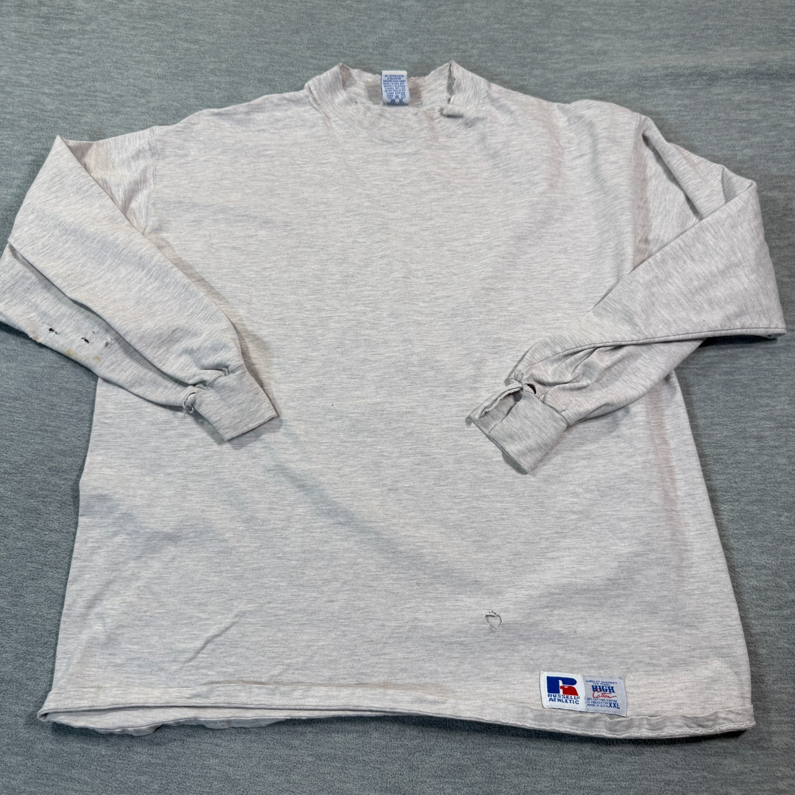 Russell Shirt Men XXL Gray Mock Neck USA Made Vintage Long Sleeve Cotton Blend gallery
