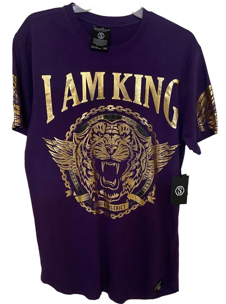 Switch Remarkable I Am King Lion Graphic T-Shirt Purple Gold Mens M NWT