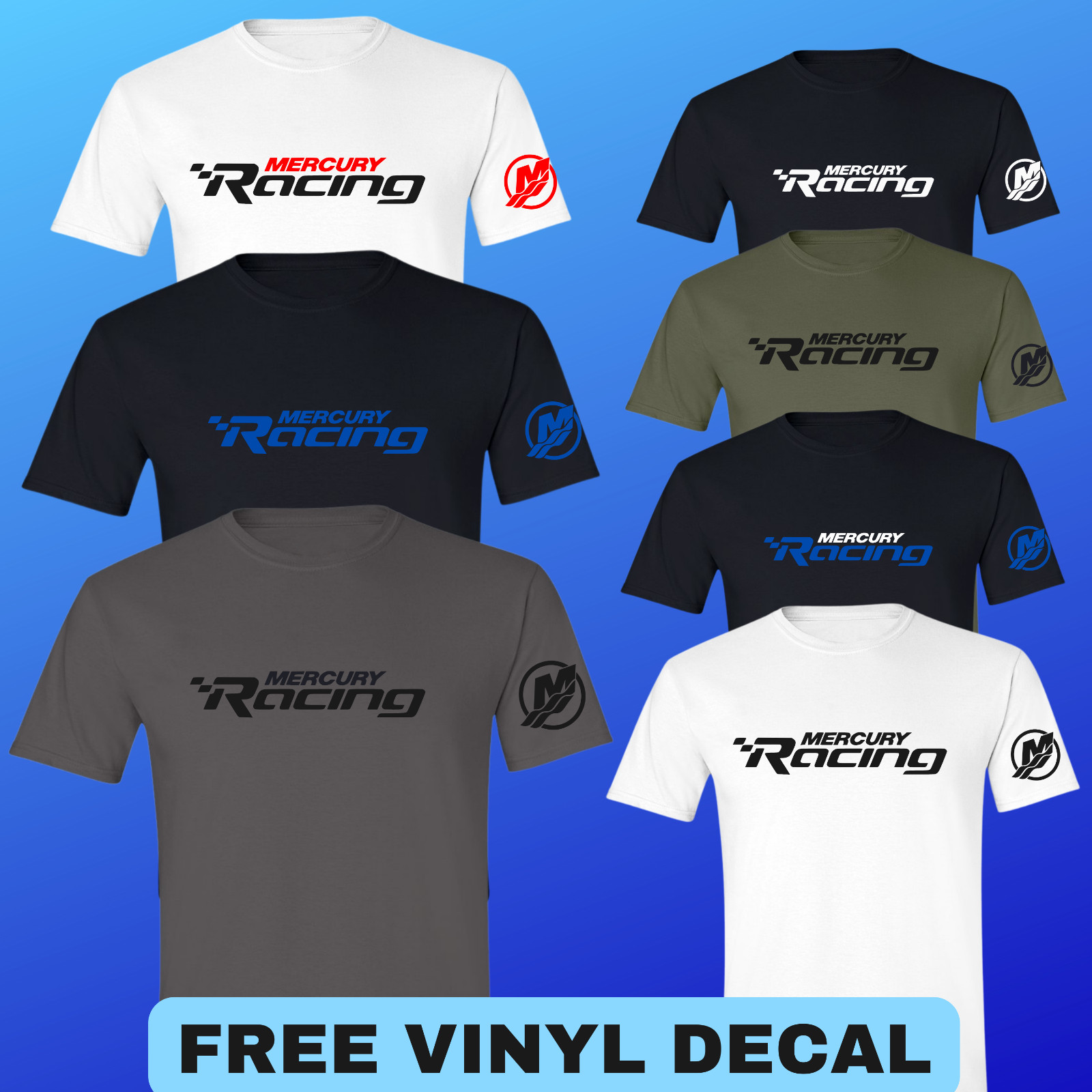 Mercury Racing Outboards Boating Mercruiser T-Shirt With FREE Vinyl Decal L@@K! gallery
