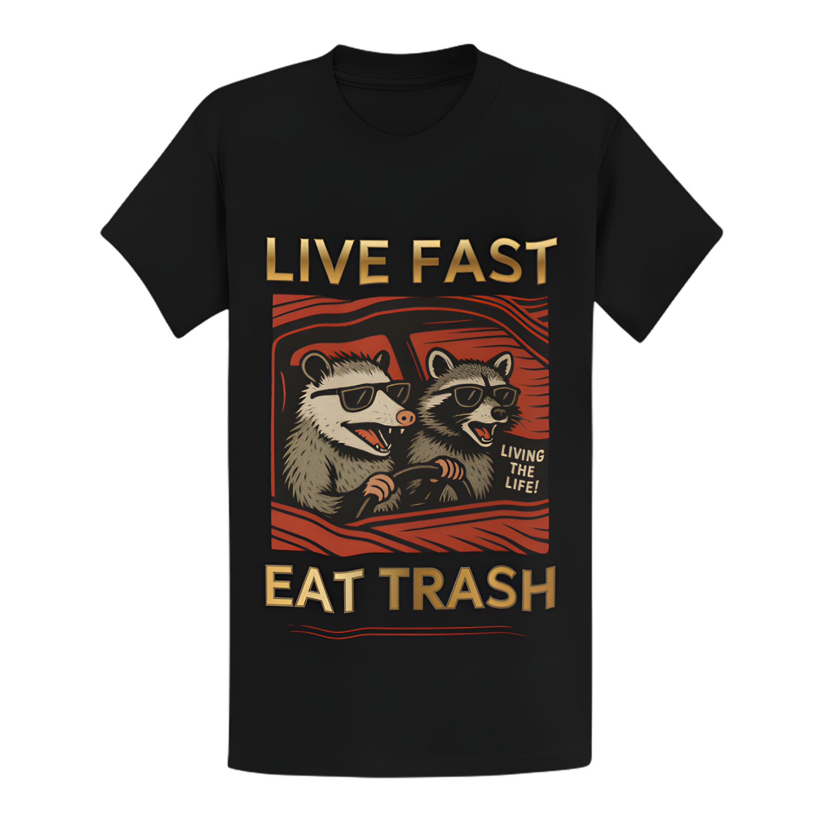 Live Fast Eat Trash Raccoon T-Shirt – Funny Meme Trash Panda Gift Tee