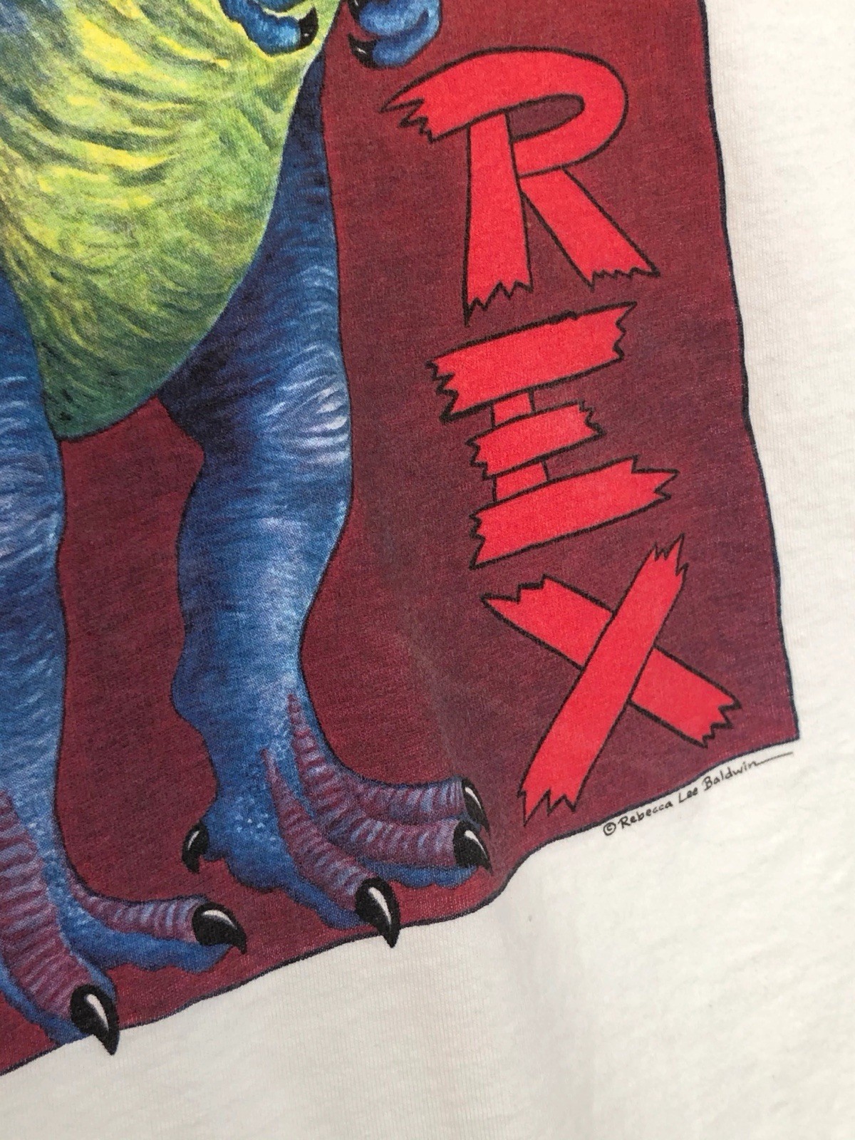 Vtg Fabric Art White Single Stitch Dinosaur T-REX Nature Graphic USA Made XL gallery