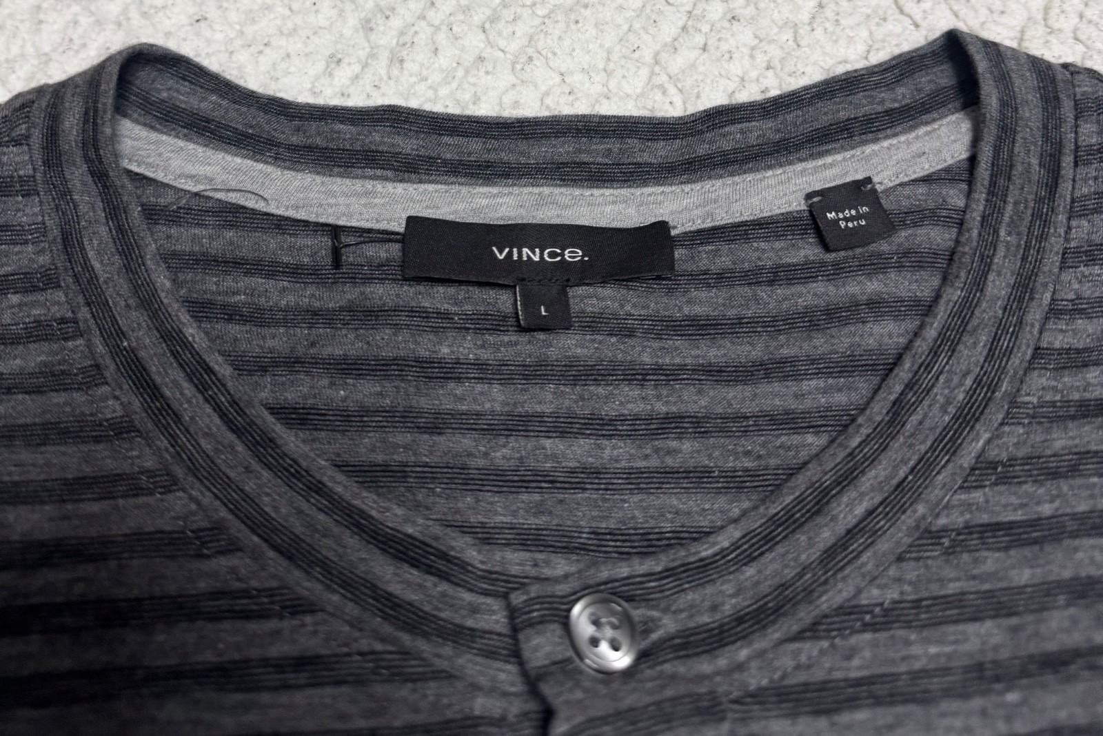 Vince Men's Long Sleeve Henley Striped Tee Gay/Black 100% Pima Cotton Sz L NWOT gallery