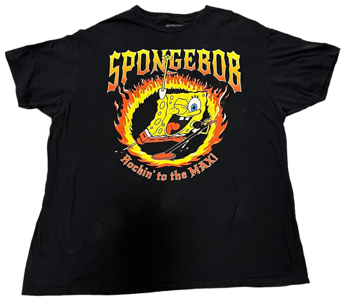 Nickelodeon SpongeBob Square Pants Rockin’ To The Max Black T-Shirt Size 2XL