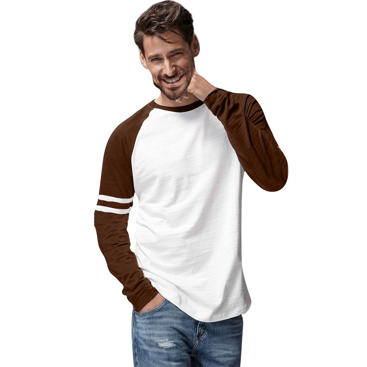 Mens Triblend Long Sleeve Baseball T-Shirt Casual Raglan Plain Contrast L/S Top gallery