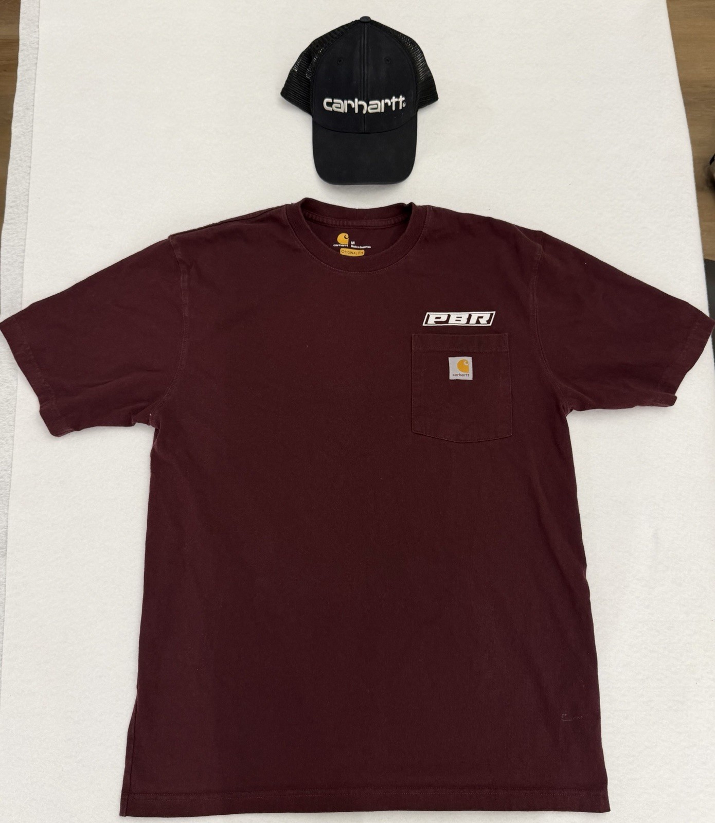 Carhartt PBR K87 Pocket T Shirt Mens Medium Maroon + Black Trucker Hat gallery