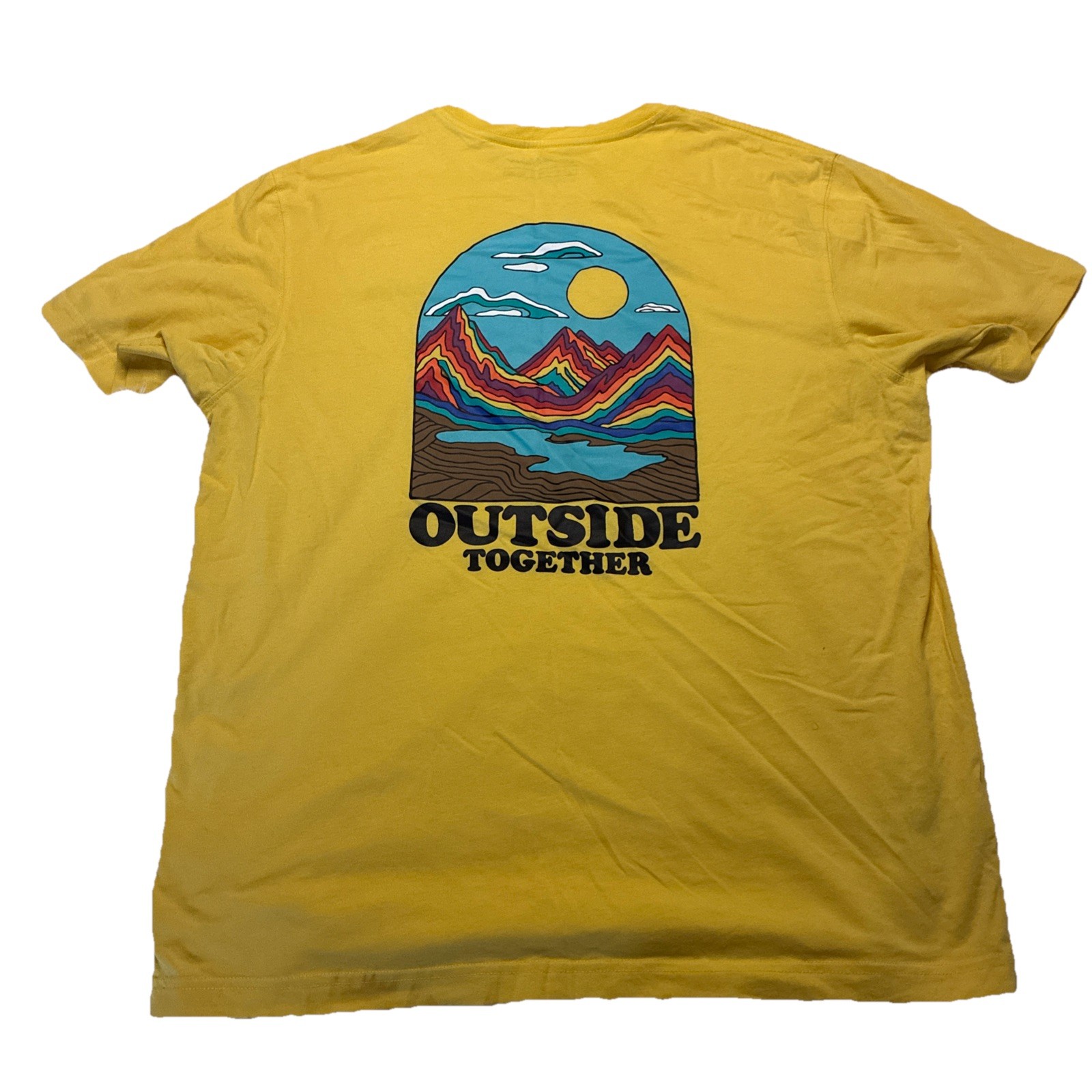 Eddie Bauer ~ Men's Size L Yellow / Rainbow Logo Graphic Short Sleeve T-Shirt gallery