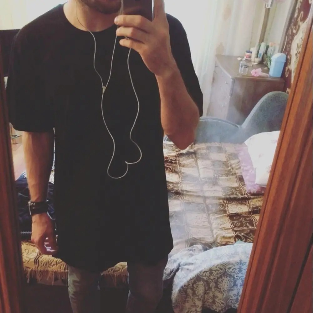 Mens Longline T-Shirt Cotton Hip Hop Extra Long Length White Tall Tee Top gallery