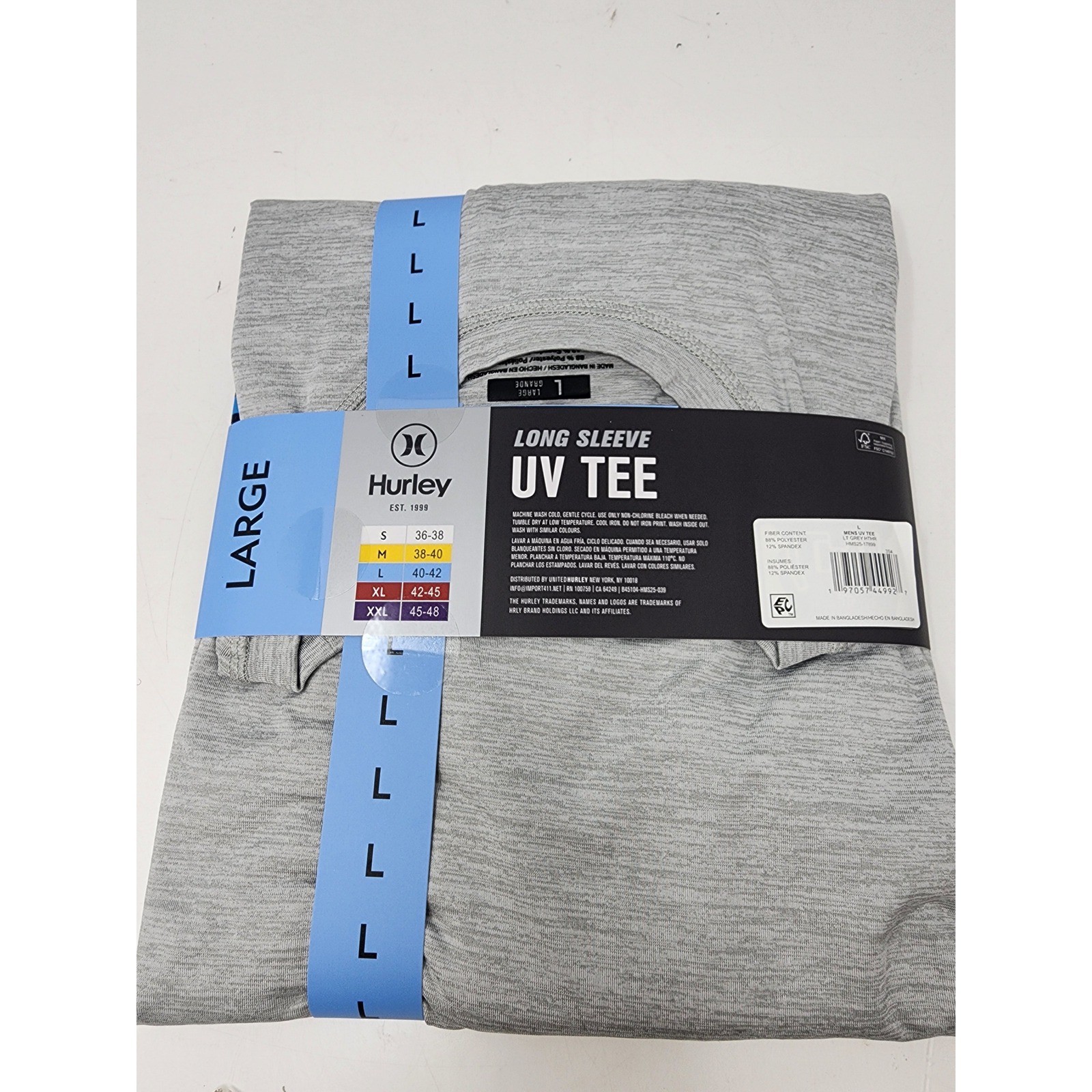 Hurley Mens UV Long Sleeve Tee Shirt Grey Poly Blend Athletic Workout Size Large gallery