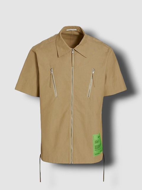 $375 Helmut Lang Men's Beige Zip Front Shirt Size S gallery