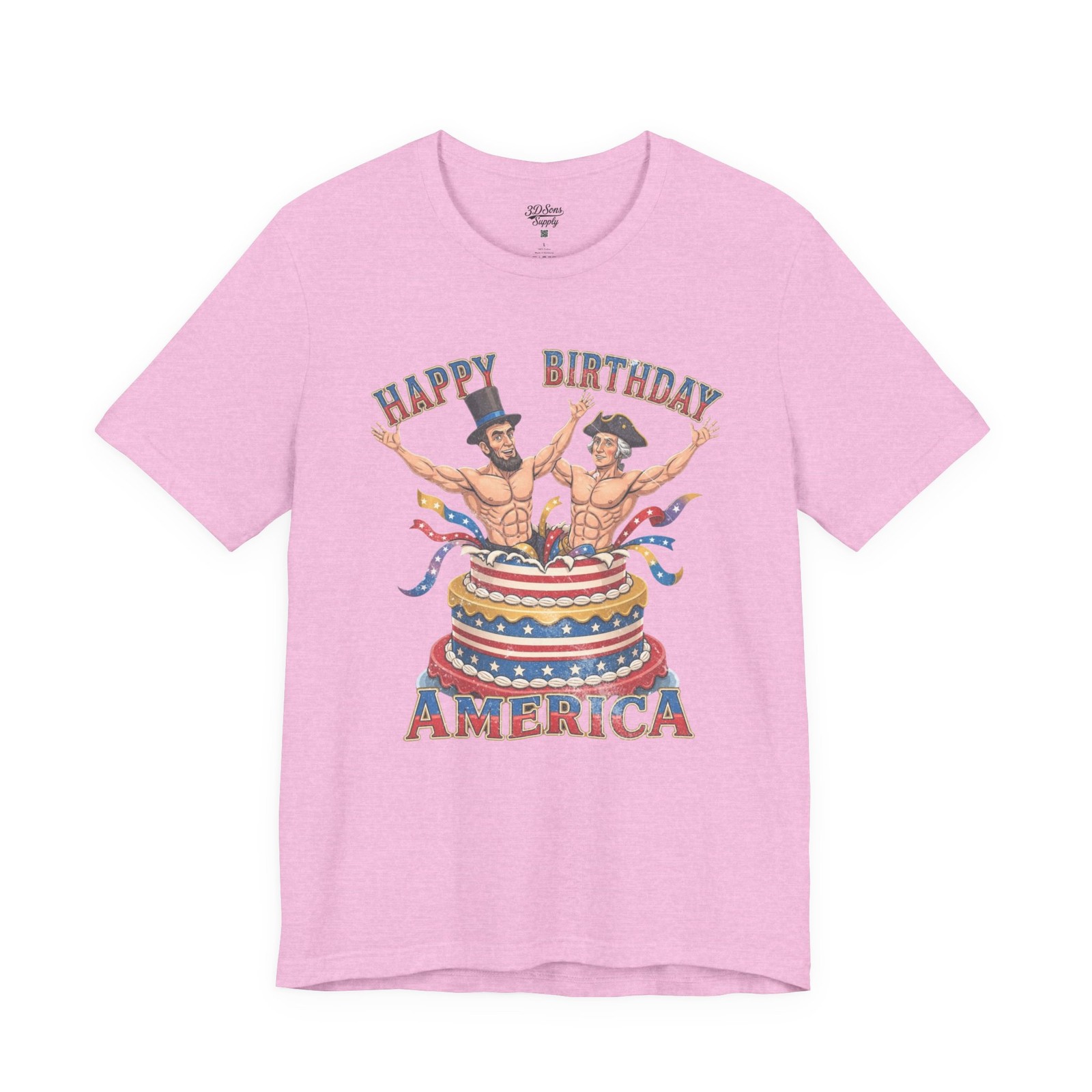 Happy Birthday America T-Shirt Patriotic Lincoln & Washington Cake gallery