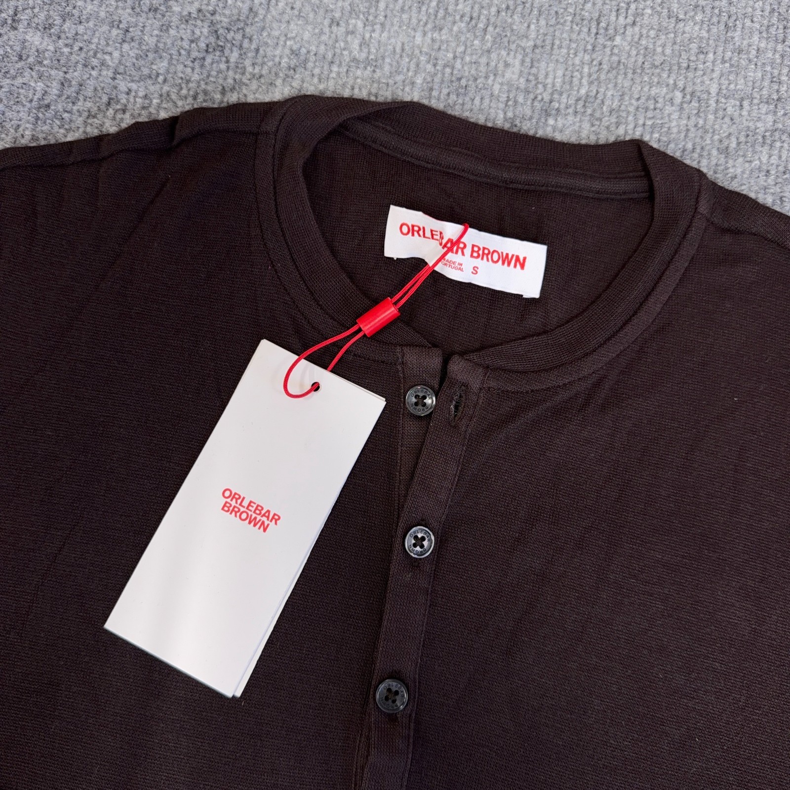 Orlebar Brown Shirt Men Small Truffle Brown Harrison Cashmere Henley T Tee NEW gallery