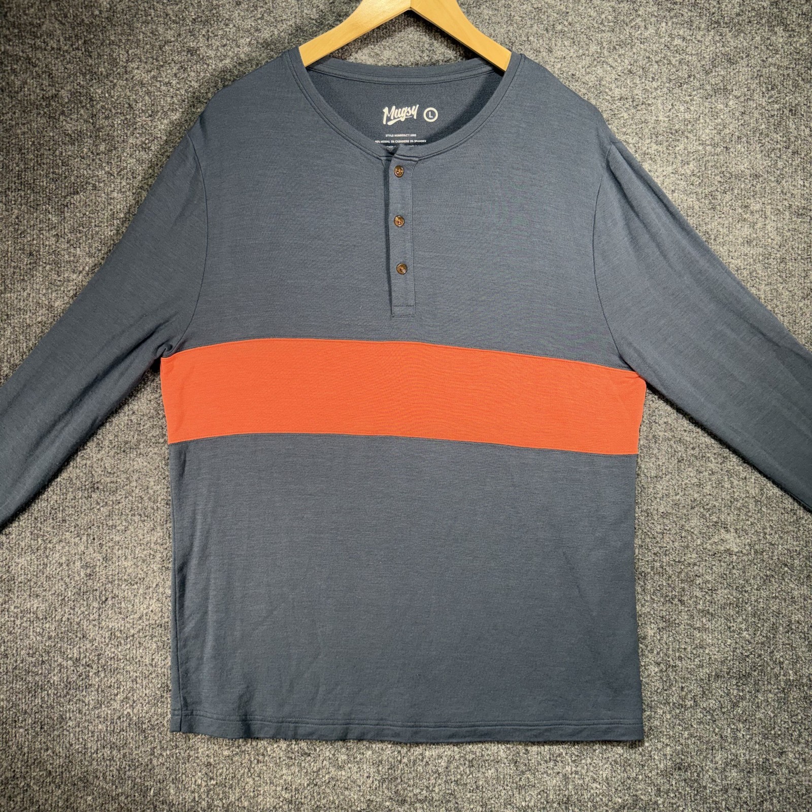 Mugsy Cashtech Henley Shirt Mens Large Blue Stripped Modal Cashmere Stretch Soft gallery