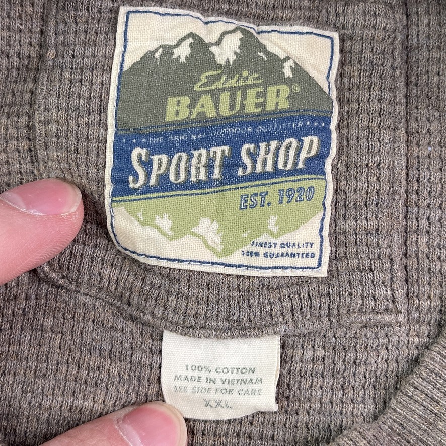 Eddie Bauer Shirt Mens 2XL XXL Brown Thermal Waffle Knit Grid Henley Outdoors gallery