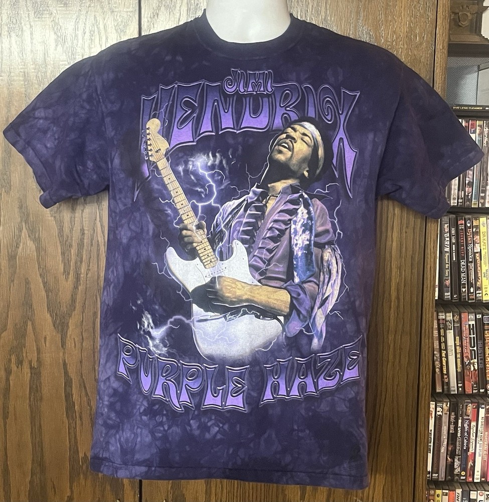Jimi Hendrix Purple Haze Tie Dye Graphic Medium T-Shirt Stone Acid Wash