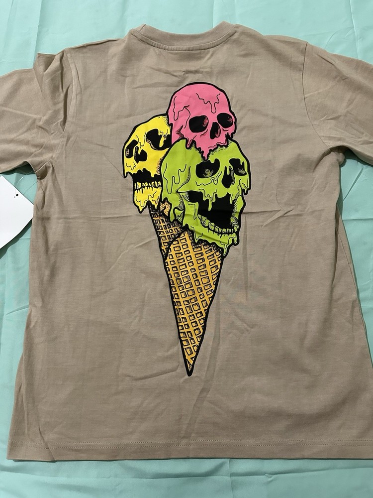 Three Melting Scoops Ice Cream In cone Beige T-shirt M