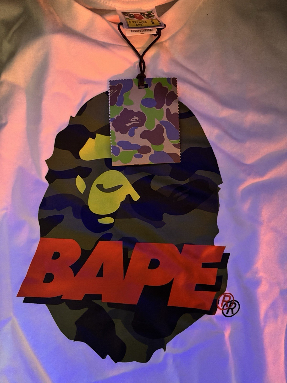 A Bathing Ape BAPE White Cotton Logo Graphic Print T-Shirt Mens Size L gallery
