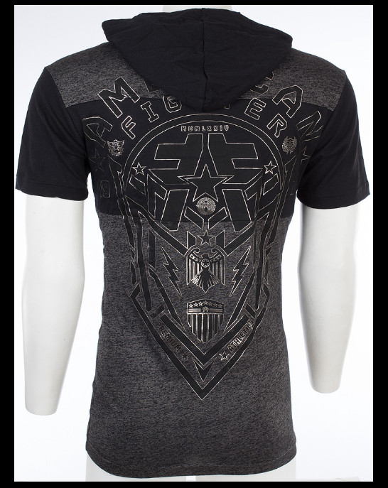 AMERICAN FIGHTER Black Silver Foil RUTLEDGE Athletic Graphic Hoodie T-shirt NWT gallery