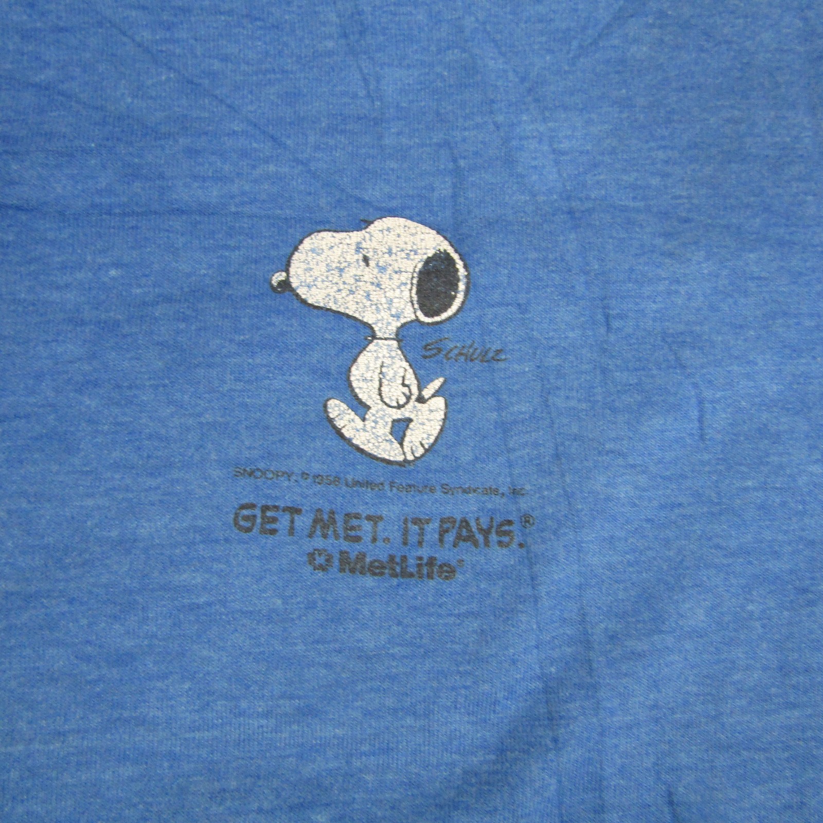 Vintage Snoopy Shirt Mens XL Blue MetLife Get Met It Pays Single Stitch 90s gallery