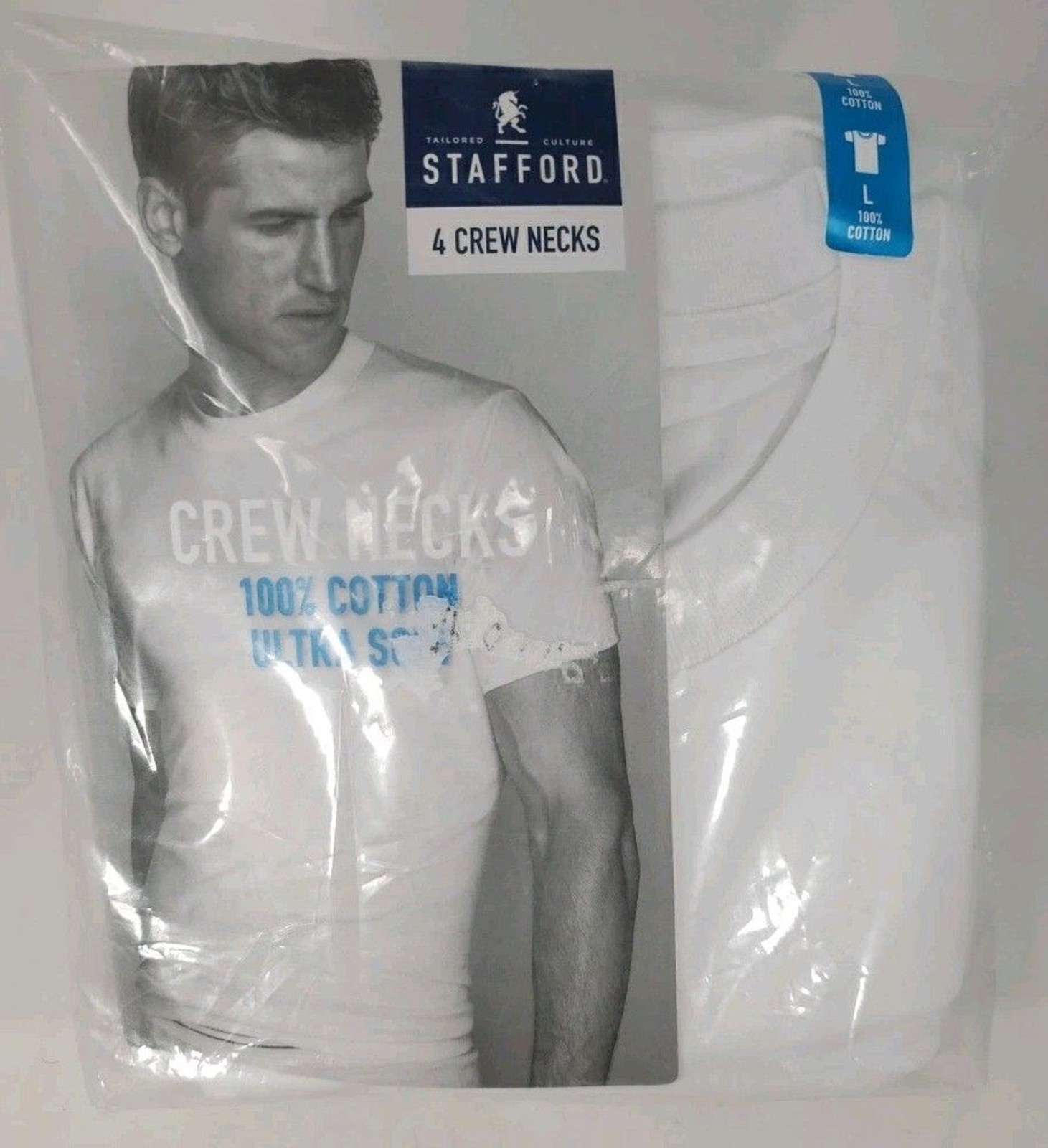 Stafford JCP Large 4 Crew Neck T-Shirts 100% Cotton Ultra Soft NOS Open Package gallery