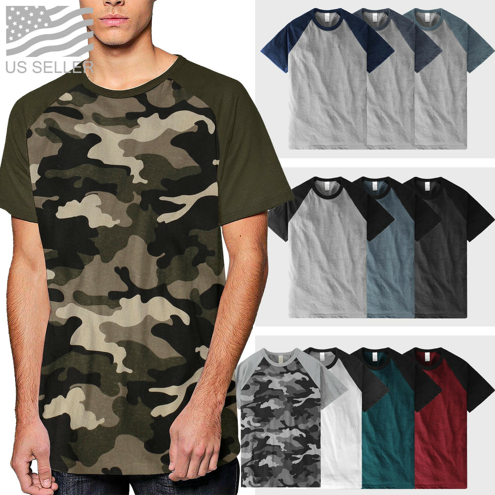 Mens Baseball T Shirts Raglan SHORT SLEEVE Plain Tee Jersey Team Sports Gym gallery