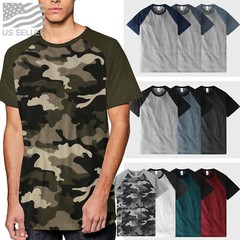 Mens Baseball T Shirts Raglan SHORT SLEEVE Plain Tee Jersey Team Sports Gym