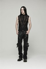 Punk Rave Elastic Splicing Sleeveless Men T-Shirt Spider Mesh Broken Hole Vest