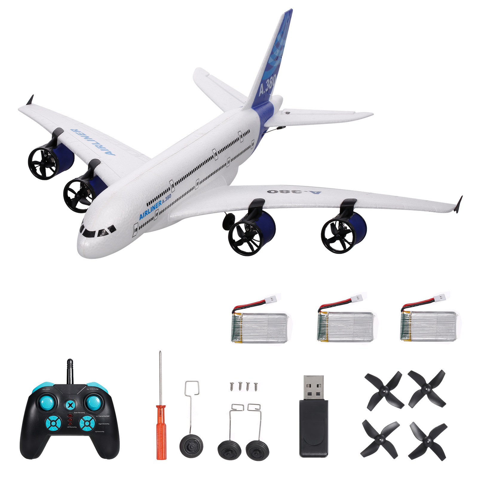 A380 2.4G RC Airplane Flying  Glider with  Searchlight 3CH for Q0U0