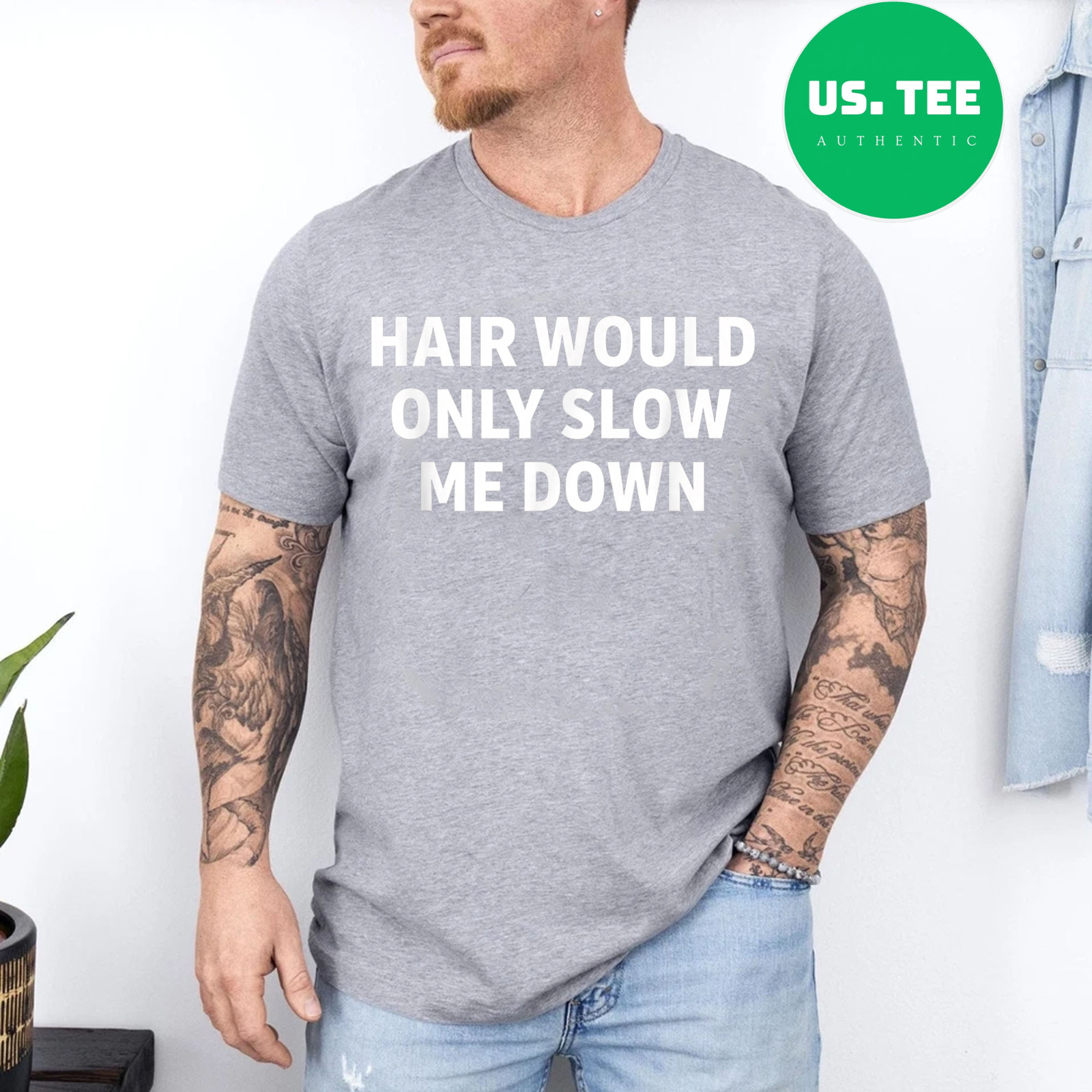 Hair Would Only Slow Me Down Funny Running for Men T-Shirt gallery