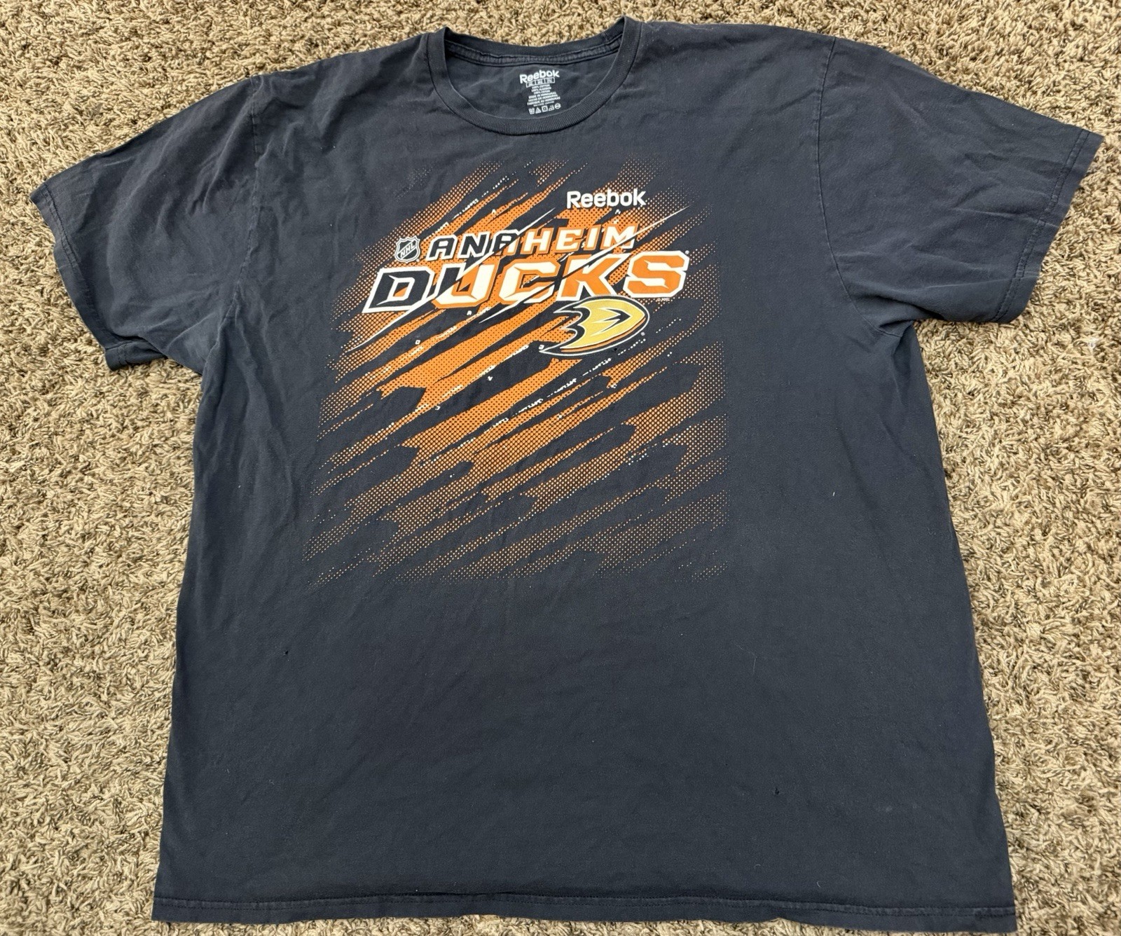 Anaheim Ducks Retro NHL Reebok Cotton Black Short Sleeve Shirt Mens Size 2XL gallery