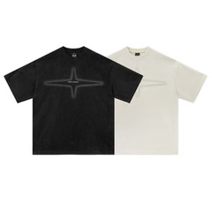 Star letter printed suede short sleeved shirt_Casual Retro street wear