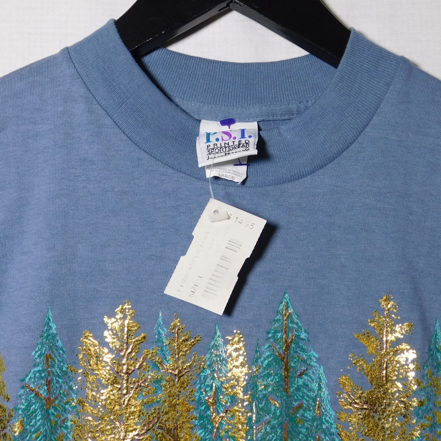 Vintage 1990s ALASKA USA Shiny Gold Metallic Forest NWT Unworn T Shirt Mens L gallery
