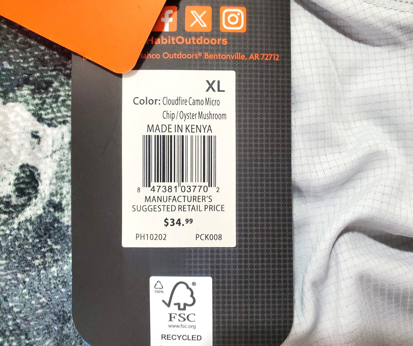 Habit Mens XL Summit View Hooded UPF 50+ Performance Layer Cloudfire Camo NWT gallery