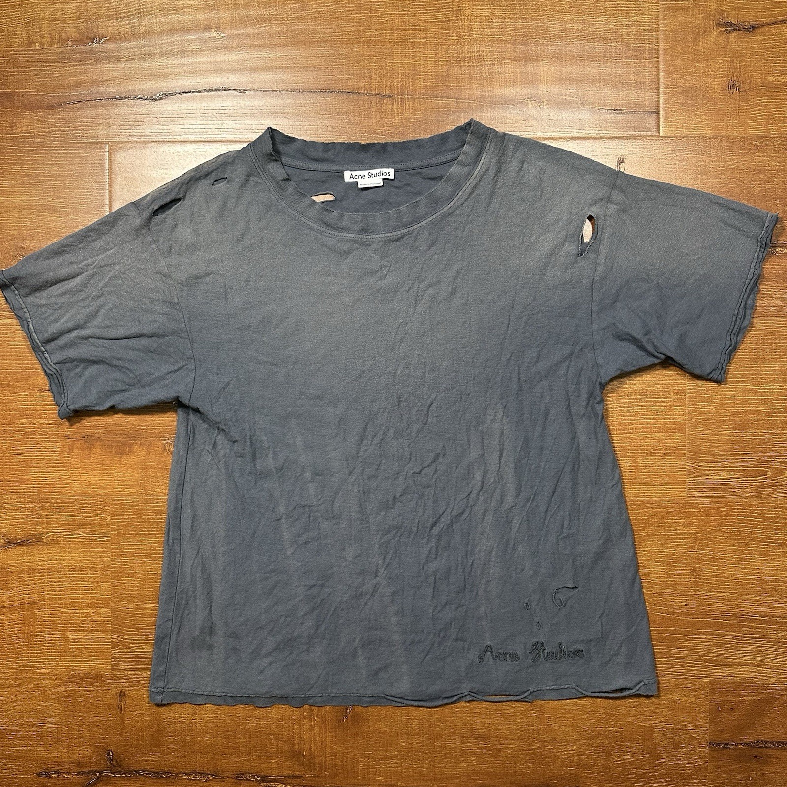 Acne Studios Oversized Boxy T Shirt Mens 2XS Gray Thrashed Distressed Portugal gallery