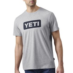 YETI Premium Logo Badge Heather Gray Navy Short Sleeve T-Shirt Men’s Sz S *NEW*