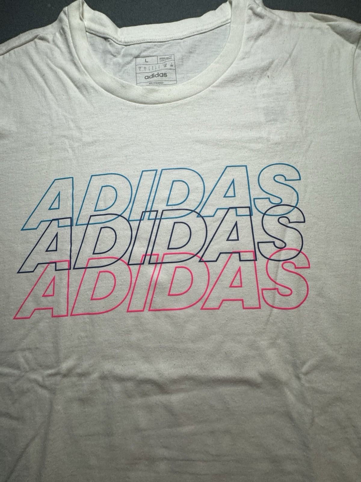 Adidas Men’s White Multi Color Logo Graphic T-Shirt Size L Brand New gallery