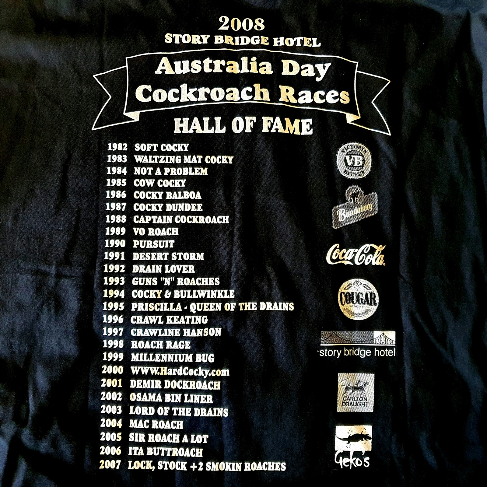 Story Bridge Hotel 27th Annual Cockroach Races Men's L Tshirt Aus Day 2008 Gift gallery