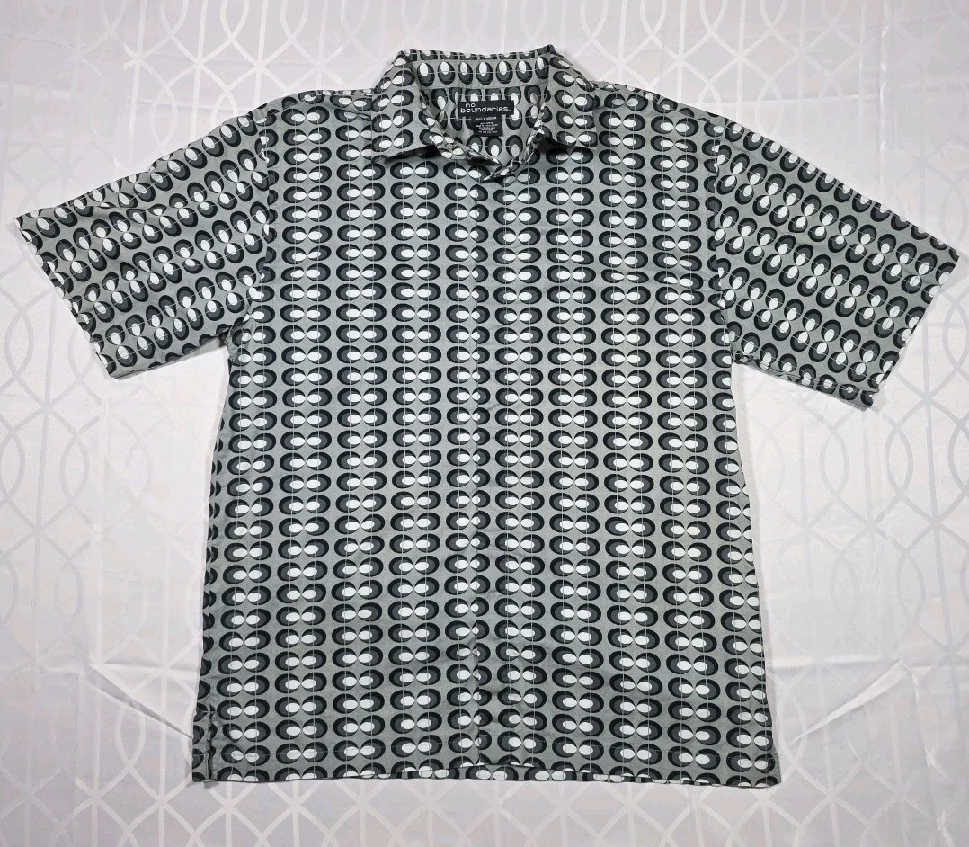 No boundaries Short Sleeve Shirt Button Up Black/white Geometric Pattern Cotton gallery