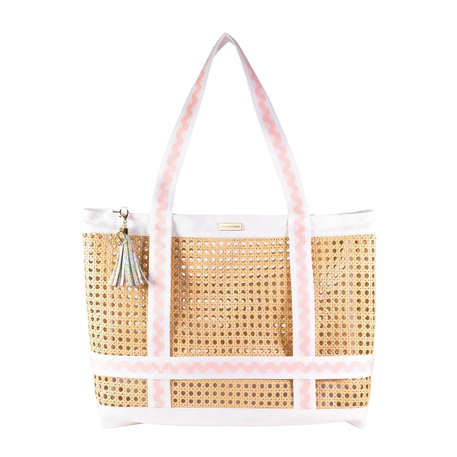Large Travel Tote Bag with Hat Holder Strap, Caning Beach Bag with Tassel Key... gallery