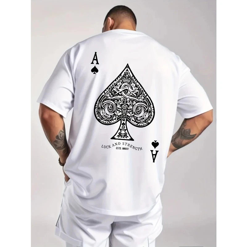 Summer Men's 100% Pure Cotton Casual Sports Loose Oversized Retro Spade Printed gallery