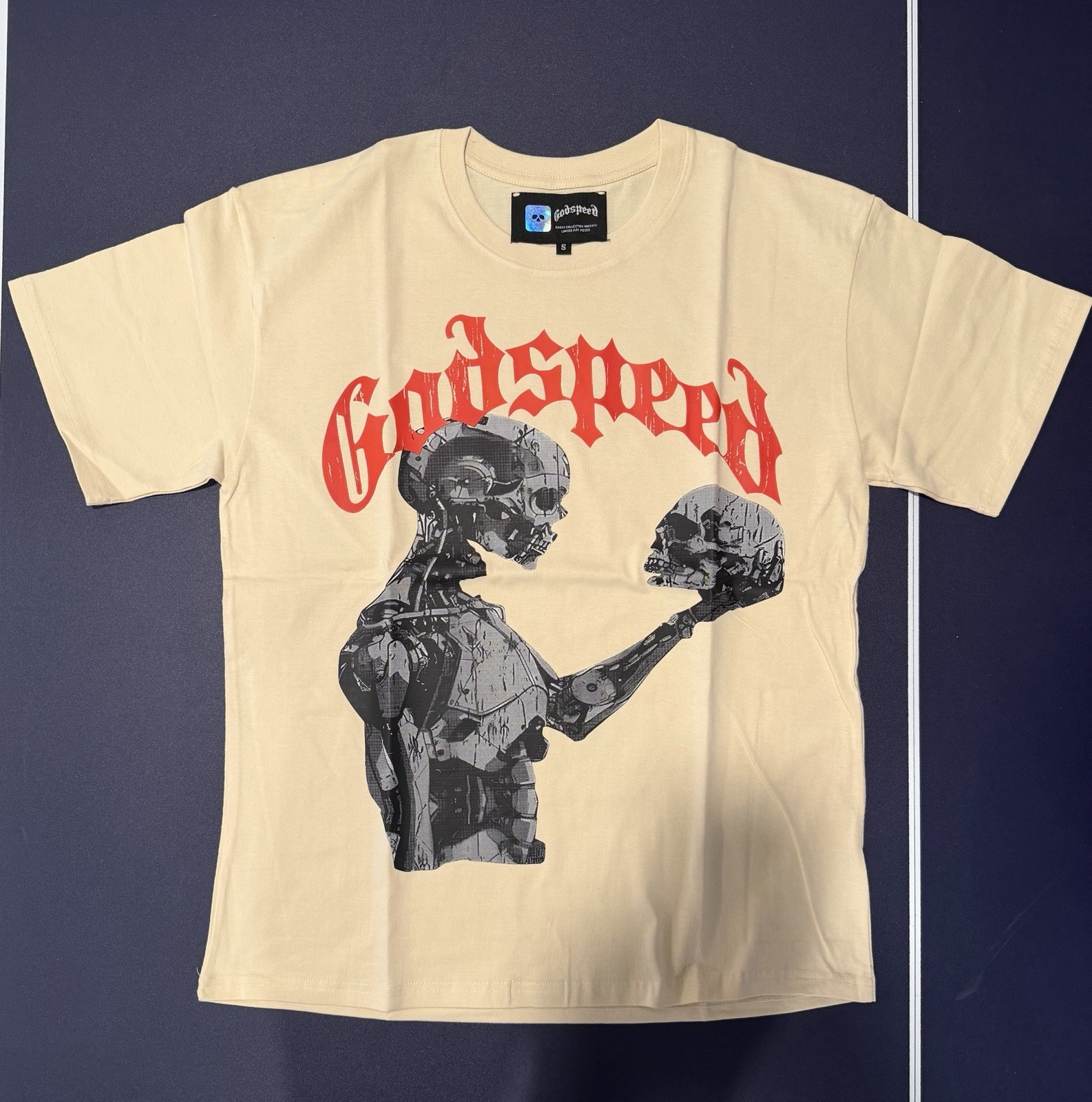 Godspeed Skeleton Holding Skull Tee Cream Size S 🔥☠️🤍 [ Free Shipping ]