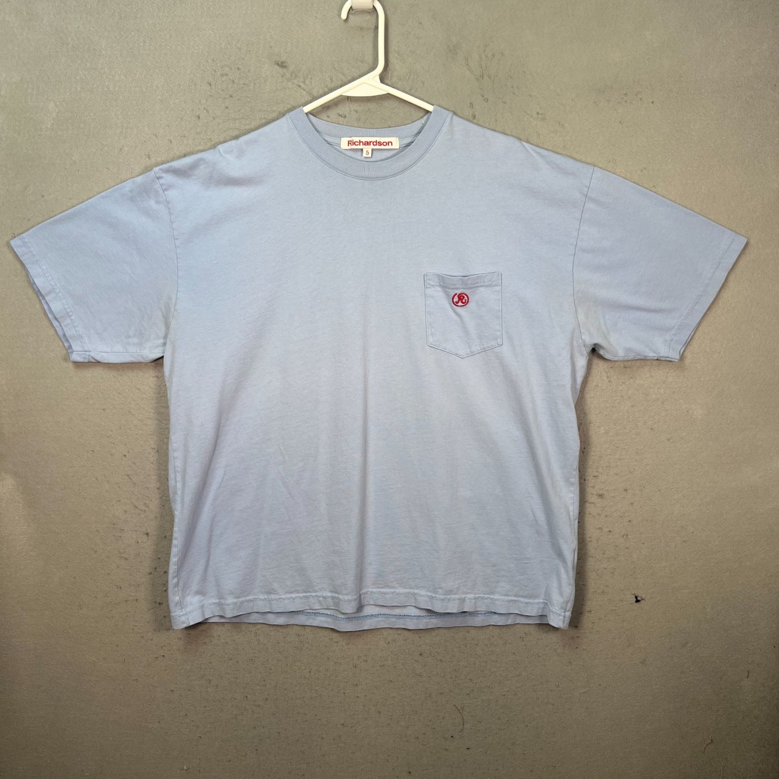 Richardson Light Blue Pocket T Shirt w/ Red Embroidered Logo & Crewneck Size 5