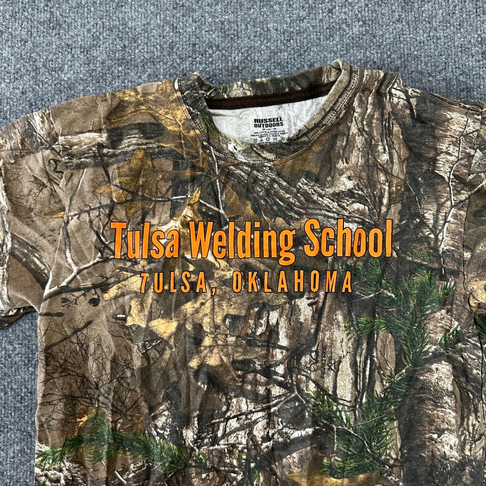 Russell Outdoors T-Shirt Mens Size M Brown Camo Tulsa Welding School Graphic Tee gallery