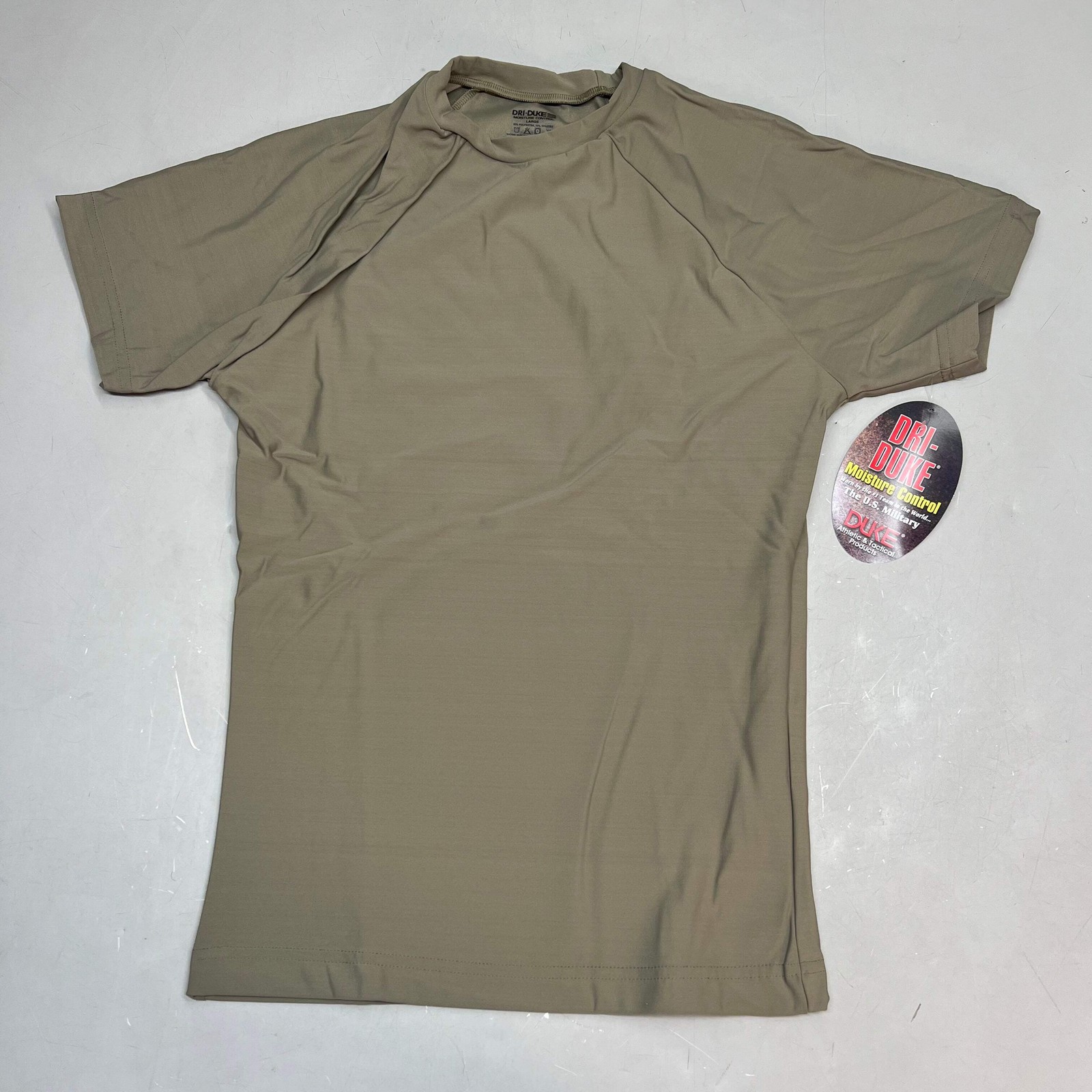 DUKE DRI Nylon/Spandex Tight Fit Military T-Shirt Men's Sz L Coyote Tan T45499BG gallery